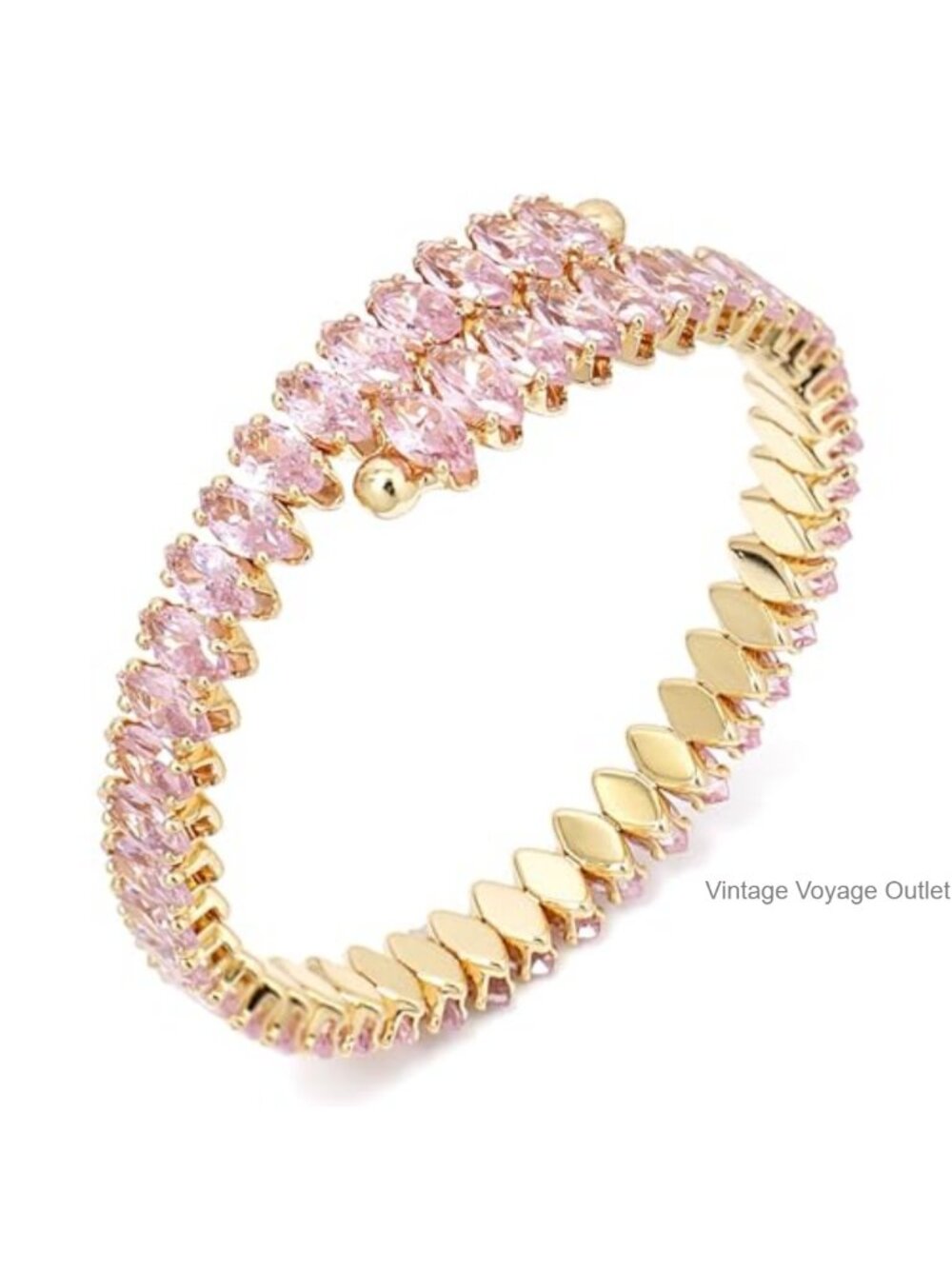 Cubic Zirconia Rhinestone Tennis Bracelet Adjustable Cuff Bangle